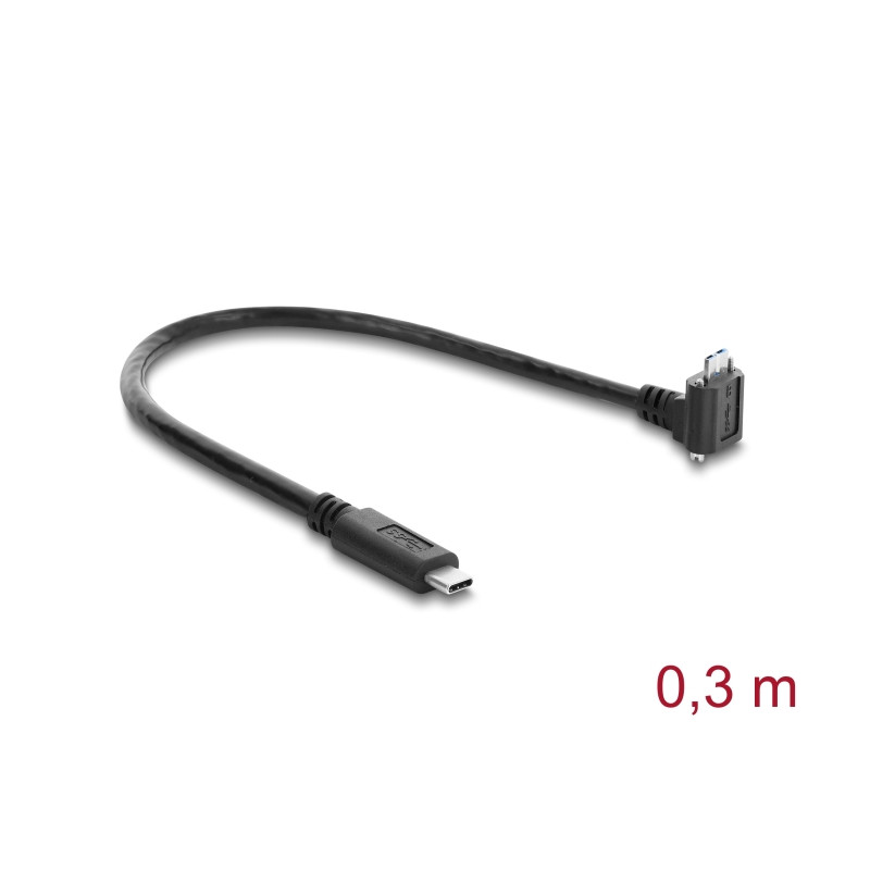 Delock USB 5 Gbps Kabel USB Type-C™ Stecker gerade zu USB Micro-B Stecker mit Schraubenabstand 18 mm 90° nach oben gewinkelt 0,3