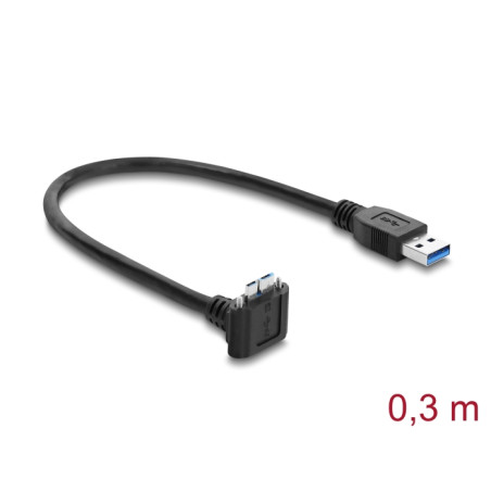 Delock USB 5 Gbps Kabel USB Typ-A Stecker gerade zu USB Micro-B Stecker mit Schraubenabstand 18 mm 90° nach oben gewinkelt 0,3 m