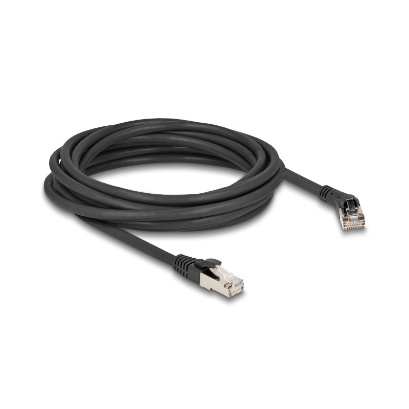 Delock RJ45 Netzwerkkabel Cat.8.1 S/FTP Stecker 45° nach rechts gewinkelt zu Stecker gerade bis 40 Gbps 5 m schwarz