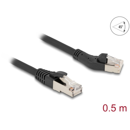 Delock RJ45 Netzwerkkabel Cat.8.1 S/FTP Stecker 45° nach links gewinkelt zu Stecker gerade bis 40 Gbps 0,5 m schwarz