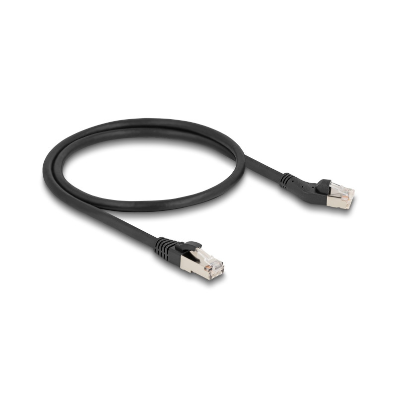Delock RJ45 Netzwerkkabel Cat.8.1 S/FTP Stecker 45° nach links gewinkelt zu Stecker gerade bis 40 Gbps 0,5 m schwarz