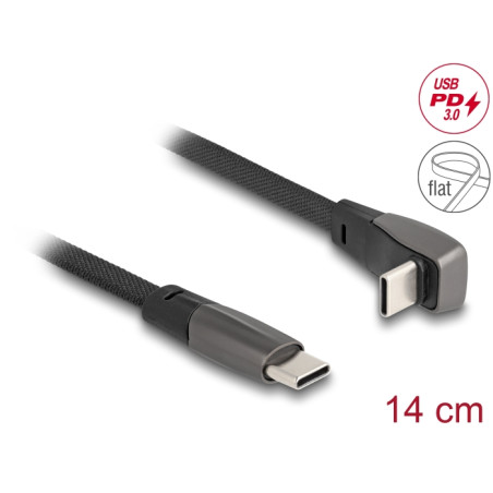 Delock USB 2.0 Flachbandkabel USB Type-C™ Stecker zu USB Type-C™ Stecker gewinkelt PD 3.0 60 W 14 cm schwarz