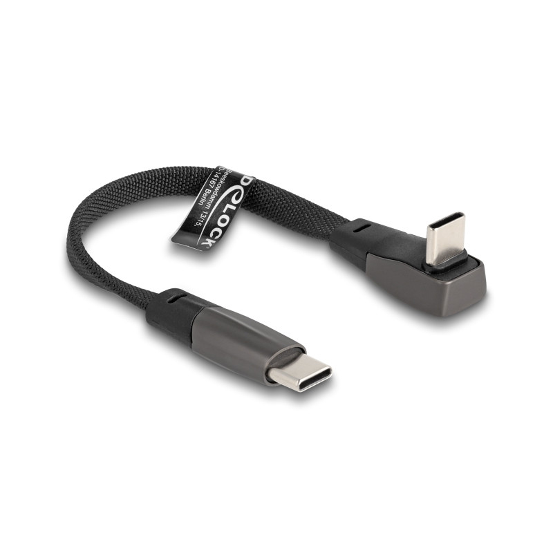 Delock USB 2.0 Flachbandkabel USB Type-C™ Stecker zu USB Type-C™ Stecker gewinkelt PD 3.0 60 W 14 cm schwarz