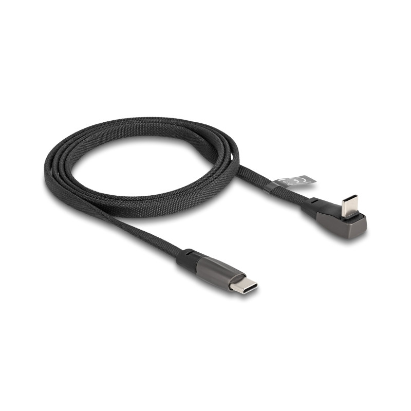 Delock USB 2.0 Flachbandkabel USB Type-C™ Stecker zu USB Type-C™ Stecker gewinkelt PD 3.0 60 W 1 m schwarz