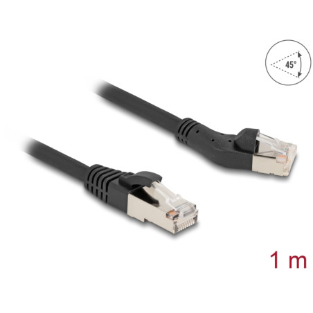 Delock RJ45 Netzwerkkabel Cat.8.1 S/FTP Stecker 45° nach links gewinkelt zu Stecker gerade bis 40 Gbps 1 m schwarz
