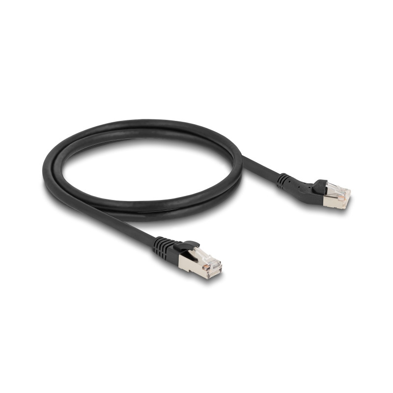 Delock RJ45 Netzwerkkabel Cat.8.1 S/FTP Stecker 45° nach links gewinkelt zu Stecker gerade bis 40 Gbps 1 m schwarz