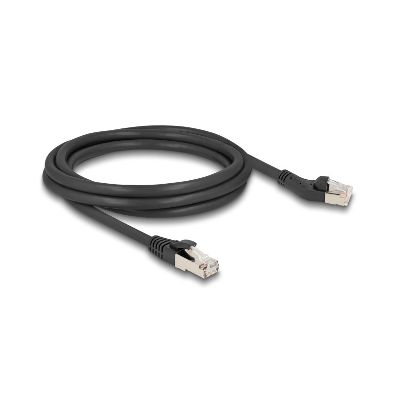 Delock RJ45 Netzwerkkabel Cat.8.1 S/FTP Stecker 45° nach links gewinkelt zu Stecker gerade bis 40 Gbps 2 m schwarz