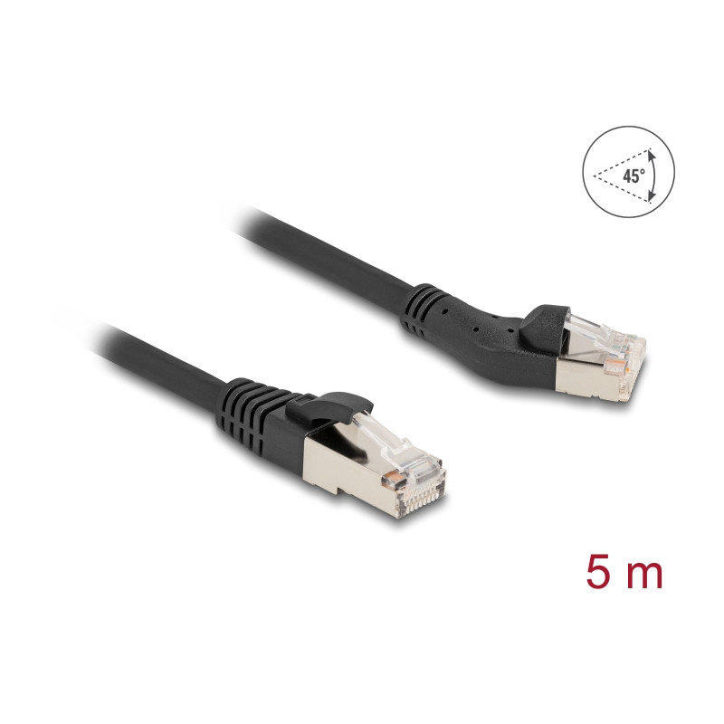 Delock RJ45 Netzwerkkabel Cat.8.1 S/FTP Stecker 45° nach links gewinkelt zu Stecker gerade bis 40 Gbps 5 m schwarz