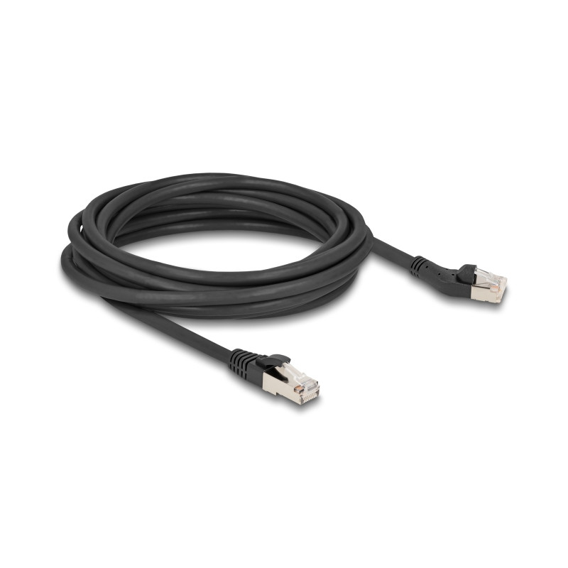 Delock RJ45 Netzwerkkabel Cat.8.1 S/FTP Stecker 45° nach links gewinkelt zu Stecker gerade bis 40 Gbps 5 m schwarz