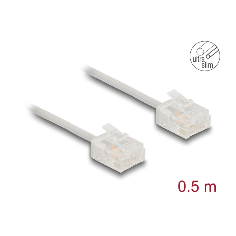 Delock RJ45 Netzwerkkabel Cat.6 UTP Ultra Slim 0,5 m grau mit kurzen Steckern