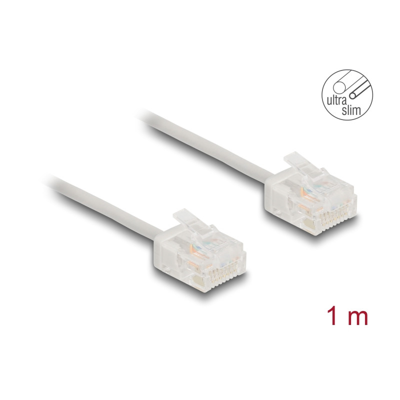 Delock RJ45 Netzwerkkabel Cat.6 UTP Ultra Slim 1 m grau mit kurzen Steckern