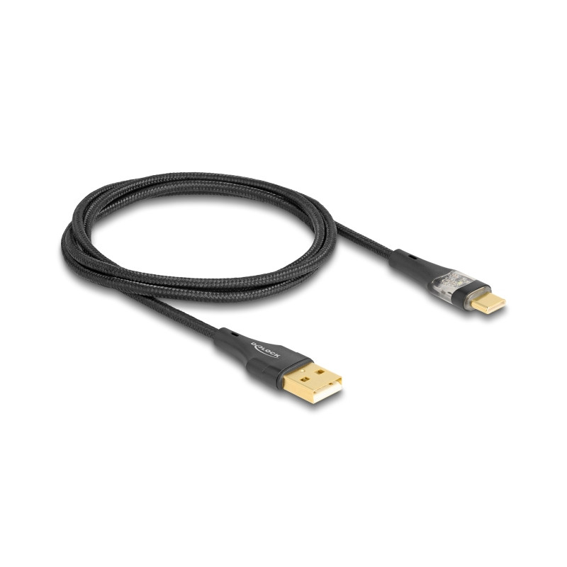 Delock USB 2.0 Kabel Typ-A Stecker zu USB Type-C™ Stecker mit Schnellladefunktion 60 W transparent 1 m