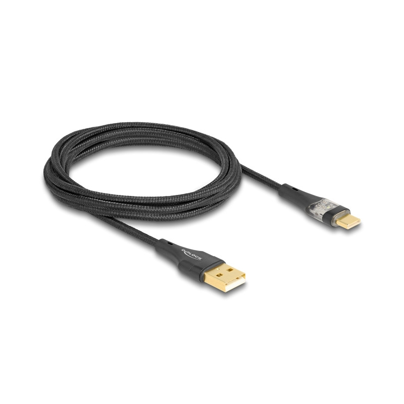 Delock USB 2.0 Kabel Typ-A Stecker zu USB Type-C™ Stecker mit Schnellladefunktion 60 W transparent 2 m