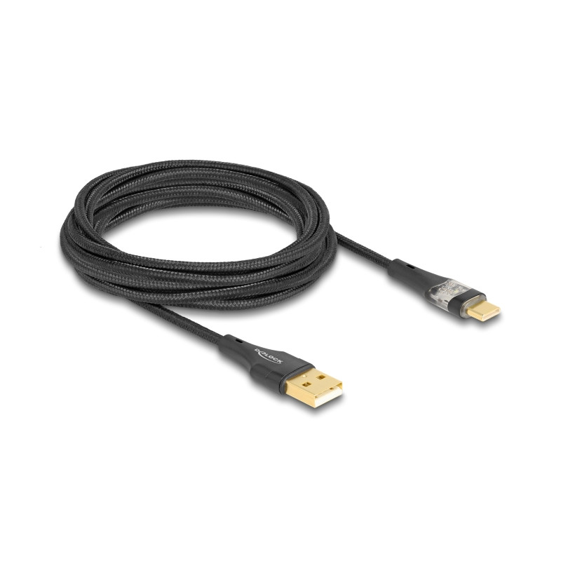 Delock USB 2.0 Kabel Typ-A Stecker zu USB Type-C™ Stecker mit Schnellladefunktion 60 W transparent 3 m