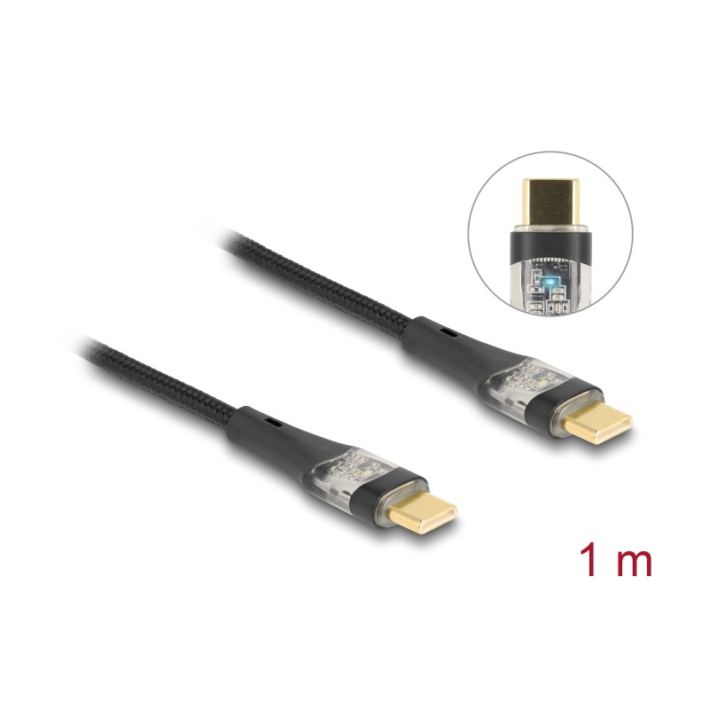 Delock USB 2.0 Schnellladekabel USB Type-C™ Stecker zu Stecker transparent PD 3.0 100 W 1 m