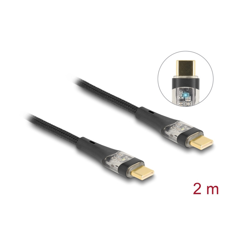 Delock USB 2.0 Schnellladekabel USB Type-C™ Stecker zu Stecker transparent PD 3.0 100 W 2 m