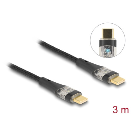 Delock USB 2.0 Schnellladekabel USB Type-C™ Stecker zu Stecker transparent PD 3.0 100 W 3 m