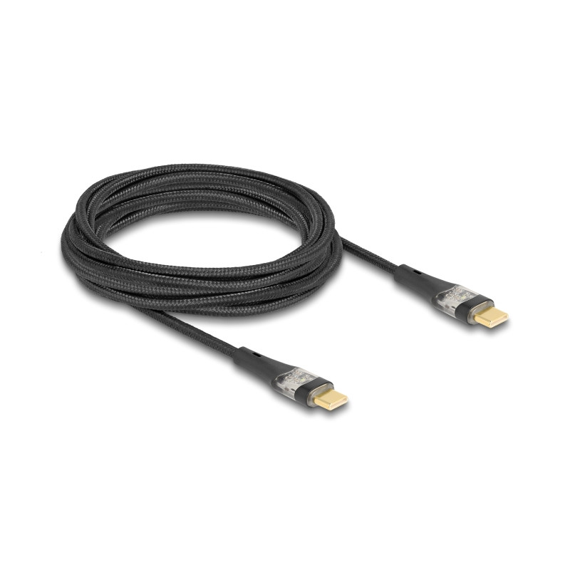Delock USB 2.0 Schnellladekabel USB Type-C™ Stecker zu Stecker transparent PD 3.0 100 W 3 m