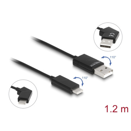 Delock USB 2.0 Kabel Typ-A Stecker zu USB Type-C™ Stecker drehbar mit Schnellladefunktion 60 W 1,2 m