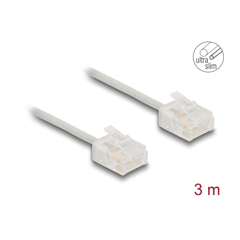 Delock RJ45 Netzwerkkabel Cat.6 UTP Ultra Slim 3 m grau mit kurzen Steckern