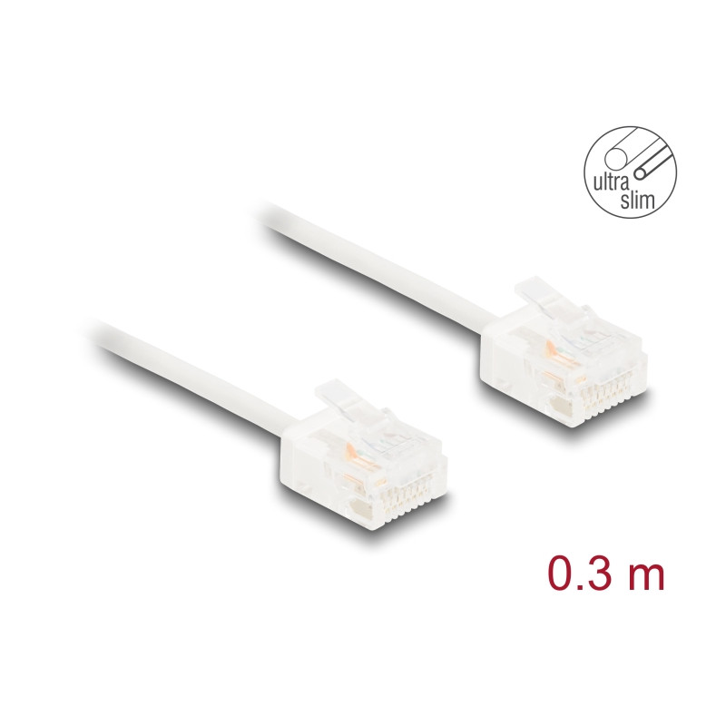 Delock RJ45 Netzwerkkabel Cat.6 UTP Ultra Slim 0,3 m weiß mit kurzen Steckern