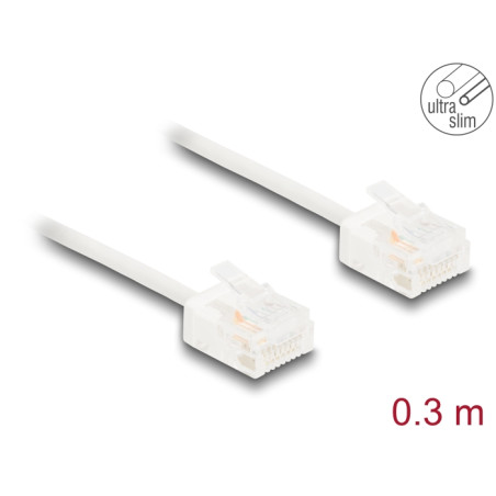 Delock RJ45 Netzwerkkabel Cat.6 UTP Ultra Slim 0,3 m weiß mit kurzen Steckern