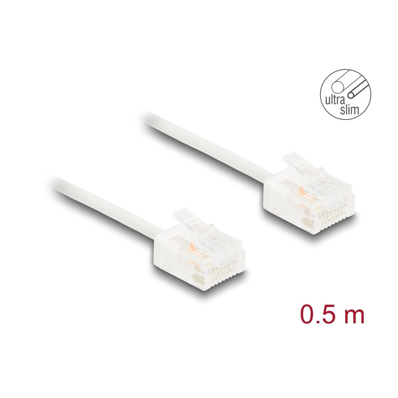Delock RJ45 Netzwerkkabel Cat.6 UTP Ultra Slim 0,5 m weiß mit kurzen Steckern