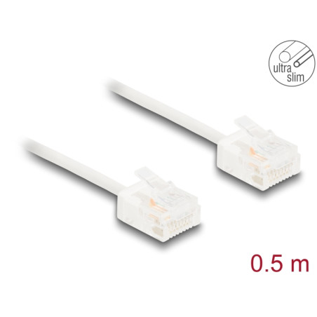 Delock RJ45 Netzwerkkabel Cat.6 UTP Ultra Slim 0,5 m weiß mit kurzen Steckern