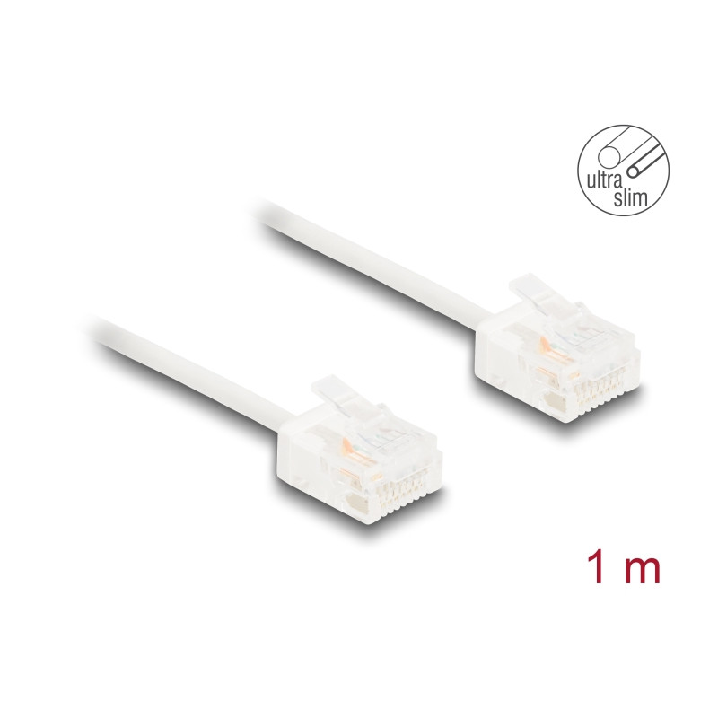Delock RJ45 Netzwerkkabel Cat.6 UTP Ultra Slim 1 m weiß mit kurzen Steckern