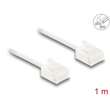 Delock RJ45 Netzwerkkabel Cat.6 UTP Ultra Slim 1 m weiß mit kurzen Steckern