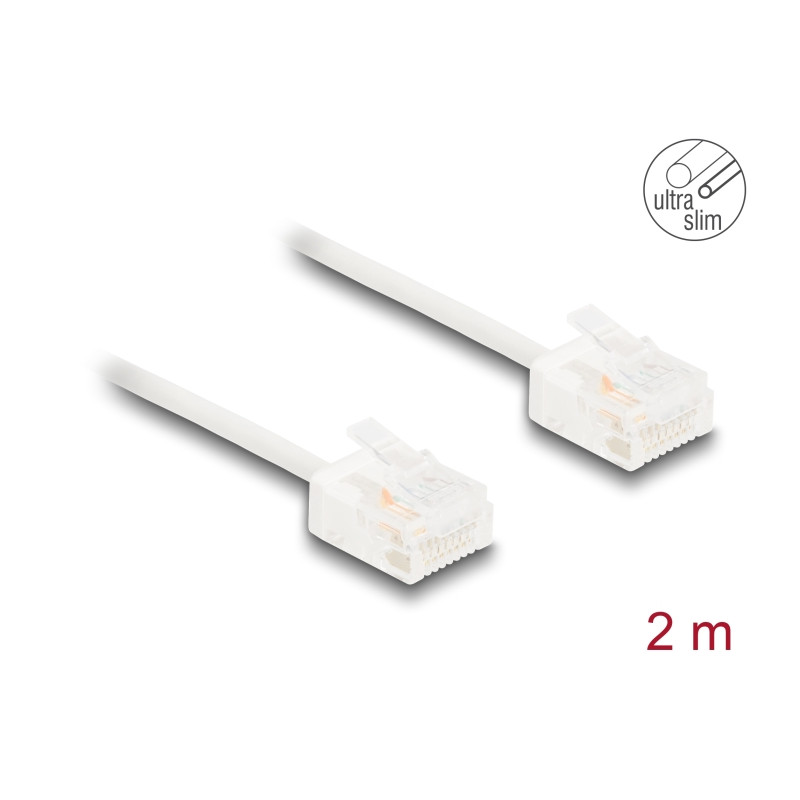 Delock RJ45 Netzwerkkabel Cat.6 UTP Ultra Slim 2 m weiß mit kurzen Steckern