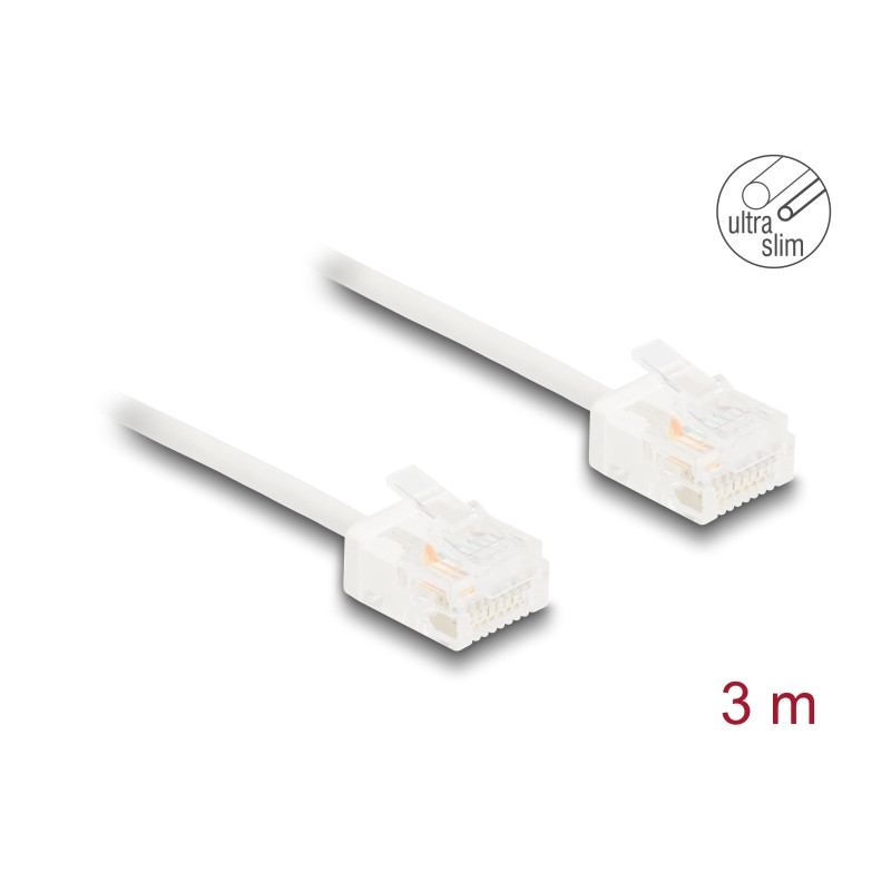 Delock RJ45 Netzwerkkabel Cat.6 UTP Ultra Slim 3 m weiß mit kurzen Steckern