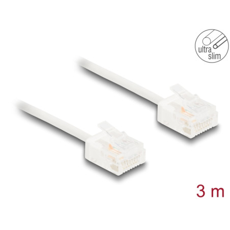 Delock RJ45 Netzwerkkabel Cat.6 UTP Ultra Slim 3 m weiß mit kurzen Steckern