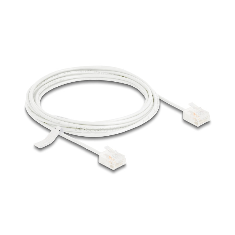 Delock RJ45 Netzwerkkabel Cat.6 UTP Ultra Slim 3 m weiß mit kurzen Steckern