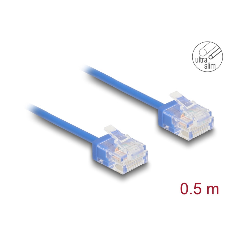 Delock RJ45 Netzwerkkabel Cat.6 UTP Ultra Slim 0,5 m blau mit kurzen Steckern