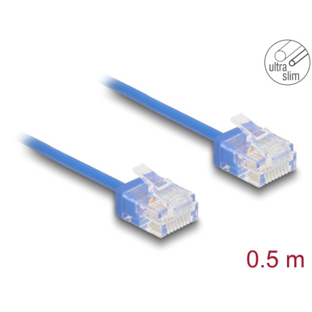 Delock RJ45 Netzwerkkabel Cat.6 UTP Ultra Slim 0,5 m blau mit kurzen Steckern