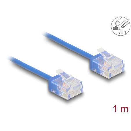 Delock RJ45 Netzwerkkabel Cat.6 UTP Ultra Slim 1 m blau mit kurzen Steckern