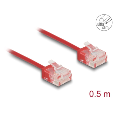 Delock RJ45 Netzwerkkabel Cat.6 UTP Ultra Slim 0,5 m rot mit kurzen Steckern