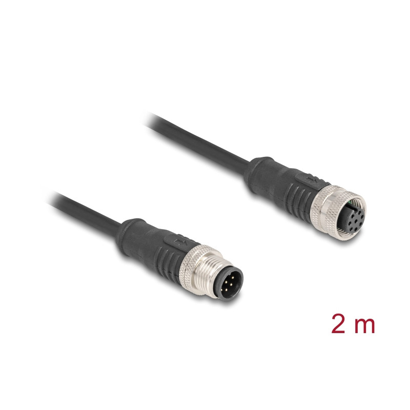 Delock M12 Kabel A-kodiert 8 Pin Stecker zu Buchse PVC 2 m