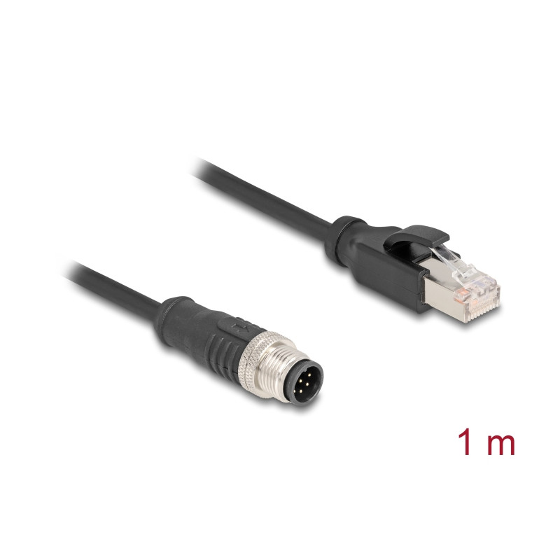 Delock M12 Kabel A-kodiert 8 Pin Stecker zu RJ45 Stecker PVC 1 m