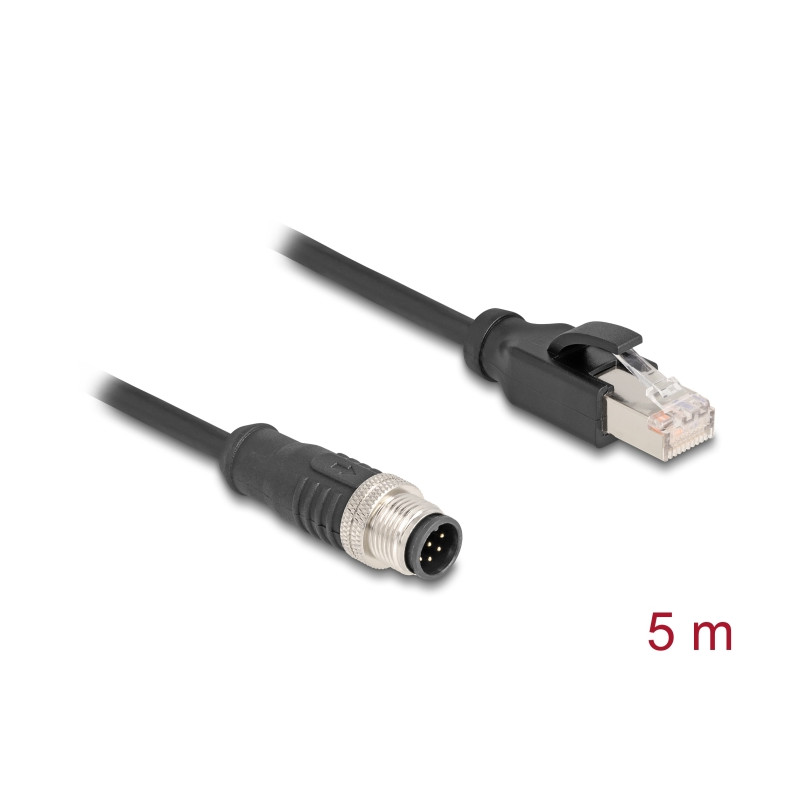 Delock M12 Kabel A-kodiert 8 Pin Stecker zu RJ45 Stecker PVC 5 m