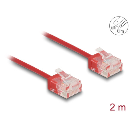 Delock RJ45 Netzwerkkabel Cat.6 UTP Ultra Slim 2 m rot mit kurzen Steckern