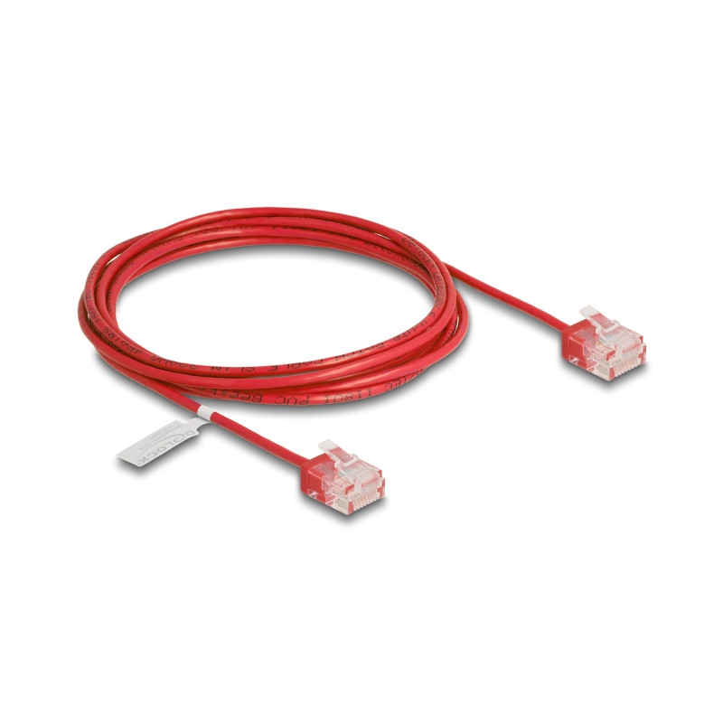 Delock RJ45 Netzwerkkabel Cat.6 UTP Ultra Slim 2 m rot mit kurzen Steckern