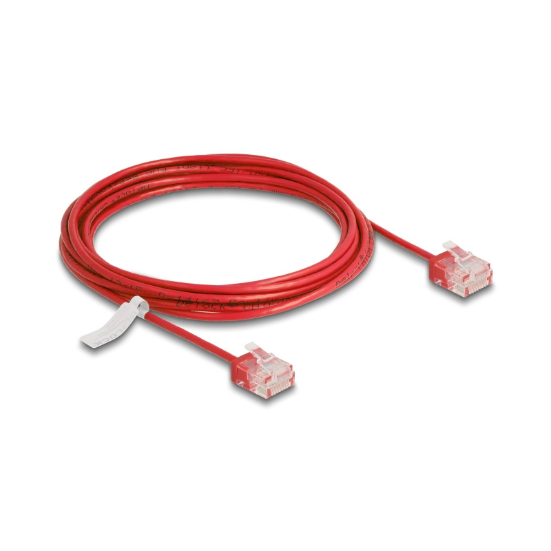 Delock RJ45 Netzwerkkabel Cat.6 UTP Ultra Slim 3 m rot mit kurzen Steckern