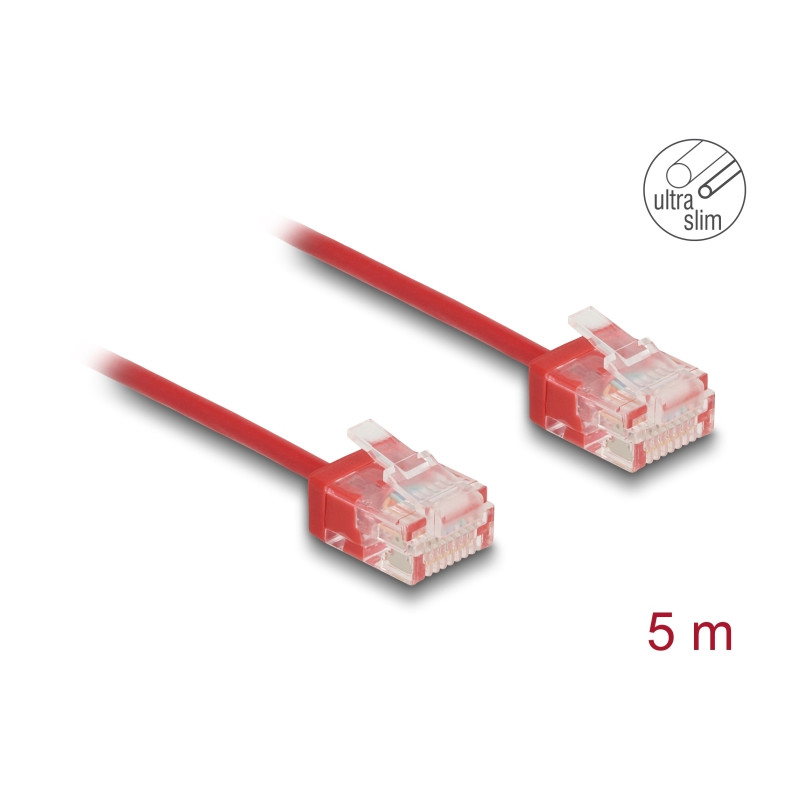 Delock RJ45 Netzwerkkabel Cat.6 UTP Ultra Slim 5 m rot mit kurzen Steckern