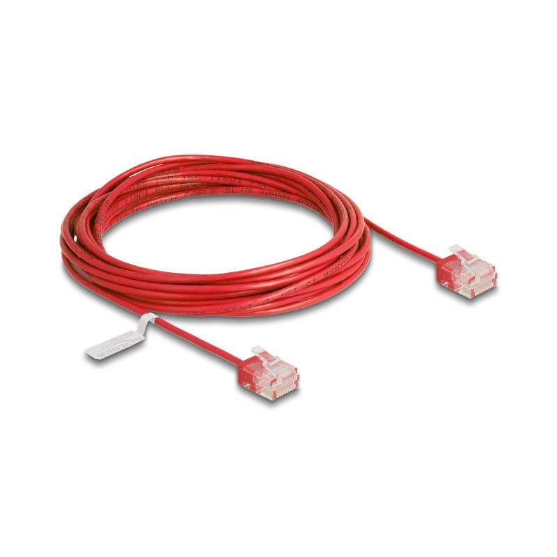 Delock RJ45 Netzwerkkabel Cat.6 UTP Ultra Slim 5 m rot mit kurzen Steckern