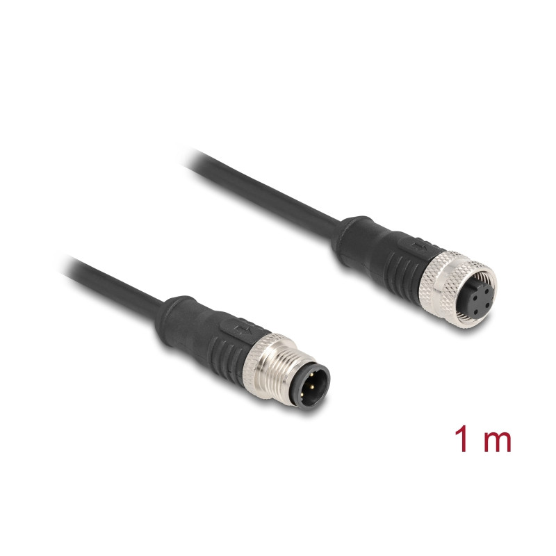 Delock M12 Kabel D-kodiert 4 Pin Stecker zu Buchse PVC 1 m