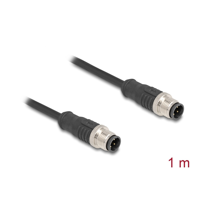 Delock M12 Kabel D-kodiert 4 Pin Stecker zu Stecker PVC 1 m