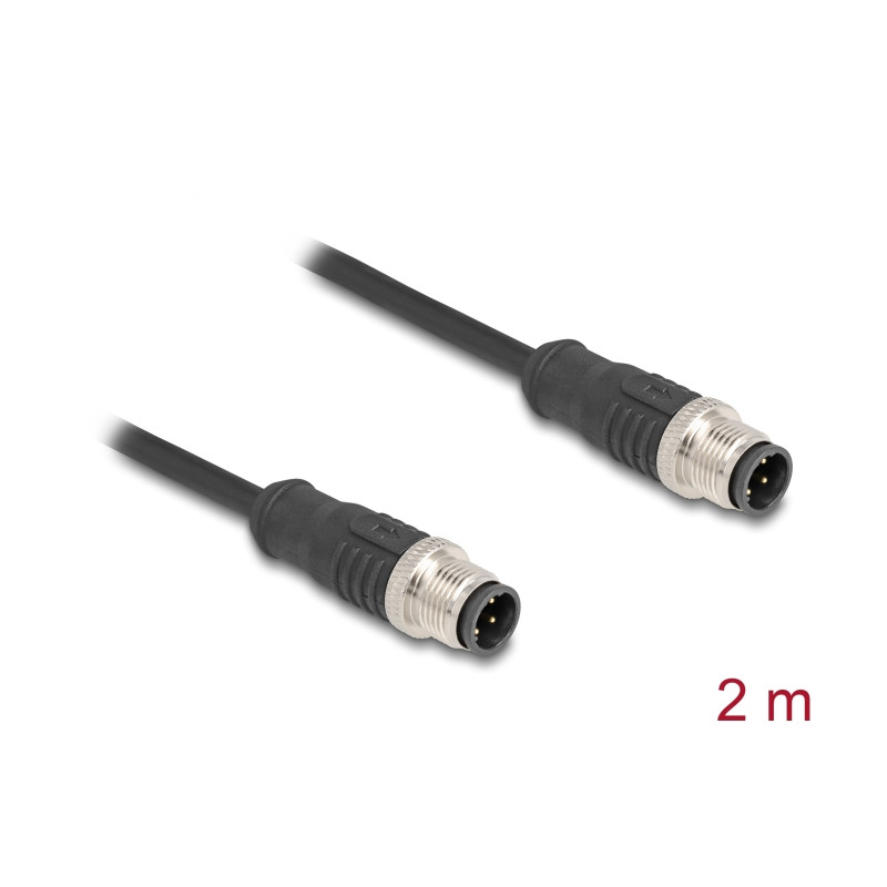 Delock M12 Kabel D-kodiert 4 Pin Stecker zu Stecker PVC 2 m