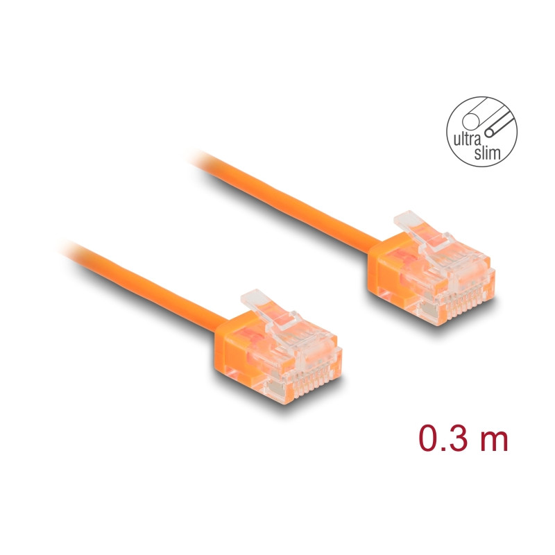 Delock RJ45 Netzwerkkabel Cat.6 UTP Ultra Slim 0,3 m orange mit kurzen Steckern